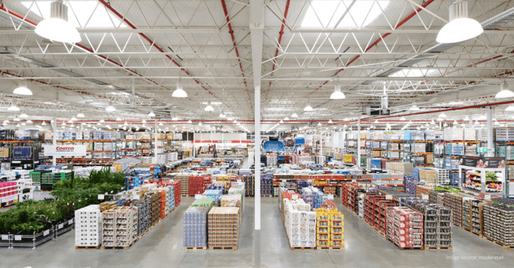 The interior of a Costco warehouse.