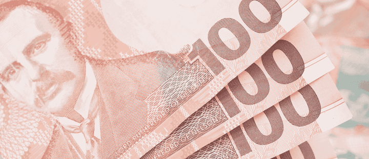 A close-up of New Zealand money.
