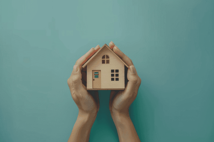 A model home being held by two hands.