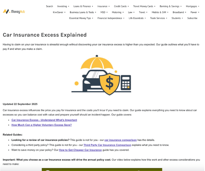 Moneyhub Car Insurance Excess Explained