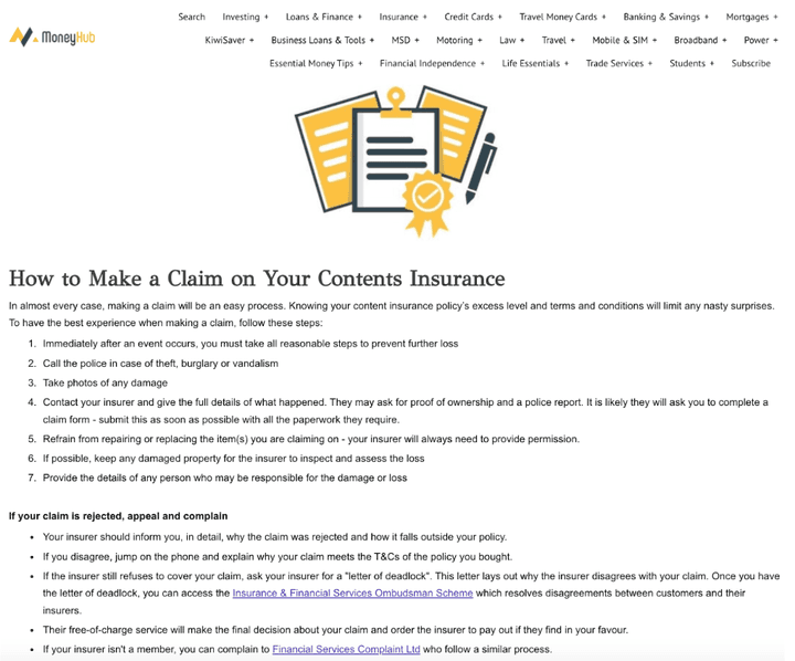 Moneyhub - How to Make a Claim on Your Contents Insurance