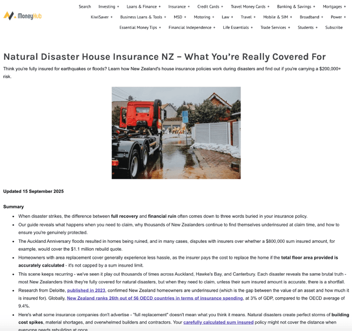 Moneyhub - Natural Disaster House Insurance NZ