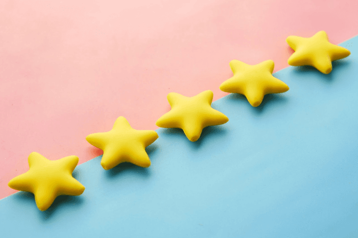 5 Stars on a blue and pink backdrop.