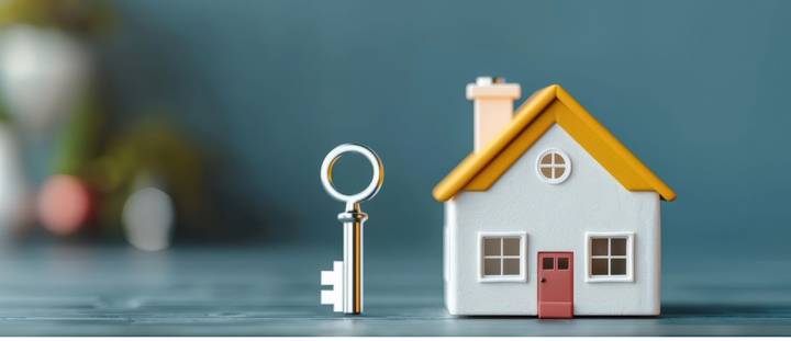 A symbolic image of a house and key.