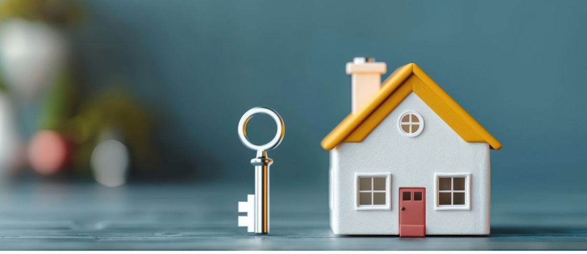 A symbolic image of a house and key.