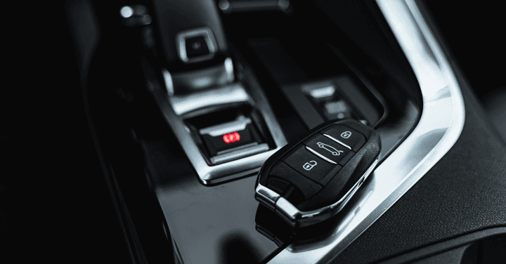 A black and platinum key fob.